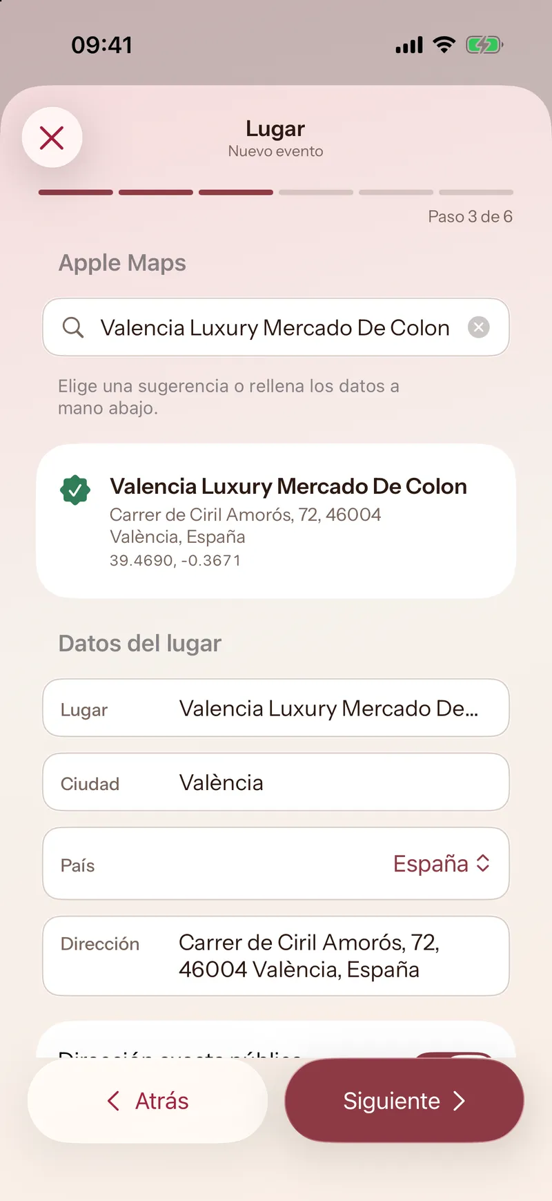 Perla iOS: lugar del evento con Apple Maps